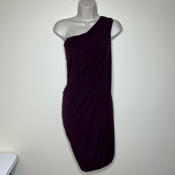 NWT Bailey 44 One Shoulder Ruched Plum Bodycon Dress Women Medium Rayon Spandex - Picture 13 of 13